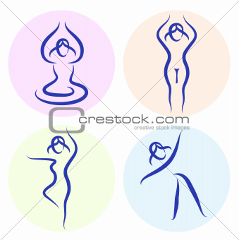 Yoga line silhouette set isolated on white