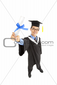 graduating  asian student holding diploma certificate