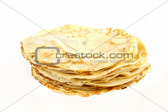 A stack of pancakes on a white background