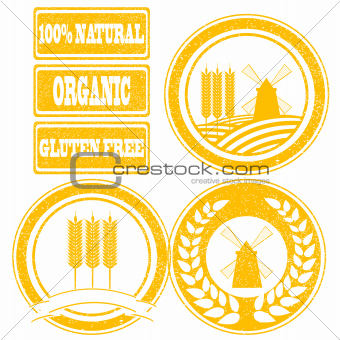 Food orange rubber stamps labels collection for whole grain cere