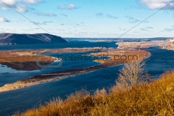 Panoramic View of Volga River Bend near Samara, Russia