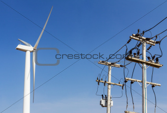 Wind turbine and power lines transporting 