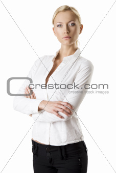 business blonde woman with crossed arms