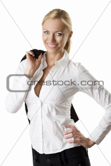 business blonde woman with happy expression
