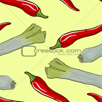 Seamless vegetable pattern leek and red pepper 