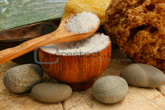 Bath salts with river rocks and sponges