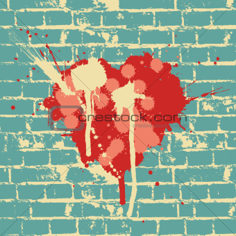 Heart symbol on brick wall, vector.