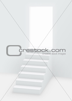 White staircase to open door