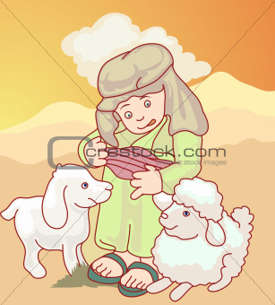 arab boy with his sheep