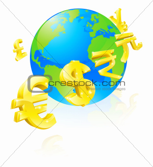 Currencies signs globe concept