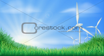 Wind turbines landscape illustration 