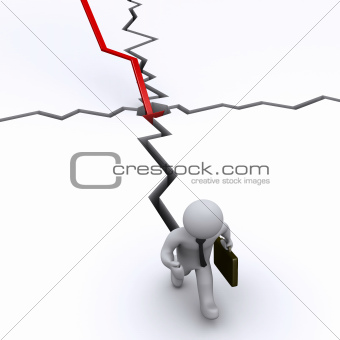 Businessman chased by crack from graph