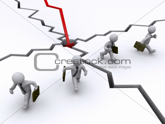 Businessmen running away of graph crash