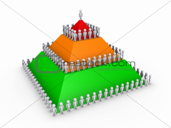 Leadership concept with pyramid and many people