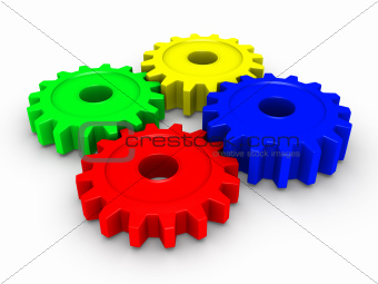 Four colored cogwheels