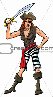 Cartoon illustration of sexy lady pirate.
