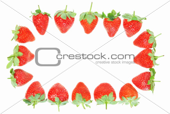 Frame of fresh red strawberries. On a white background.