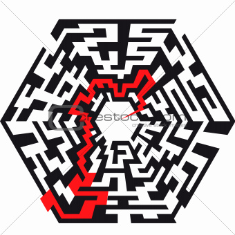 hexaeder maze with arrow