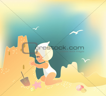 Girl building sandcastle