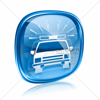 police icon blue glass, isolated on white background.