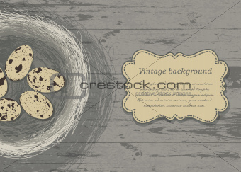 Nest with eggs on wooden texture. Vector, EPS 10