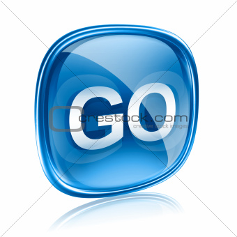 GO icon glass blue, isolated on white background