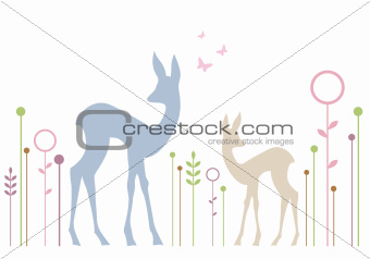 cute deers with floral background, vector