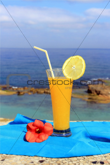 seascape and fruit cocktail