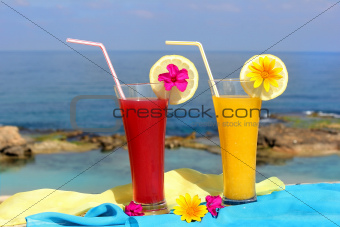 seascape and fruit cocktails