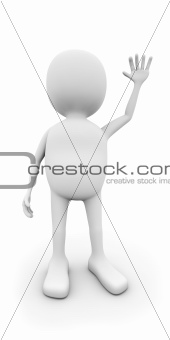  3D white man waving with the hand isolated on white background.