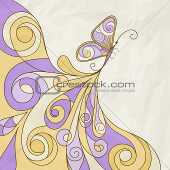 vector butterfly and abstract pattern, crumpled paper texture