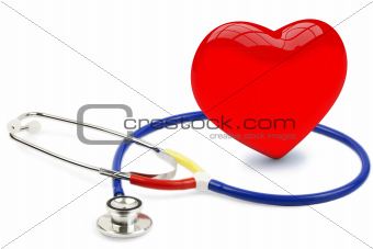 Stethoscope with heart on a white  background