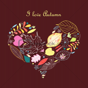 Decorative heart of autumn leaves