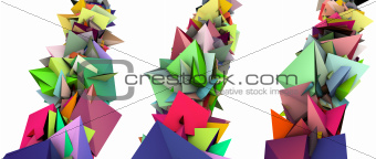 3d abstract fragmented colored spiked shape on white