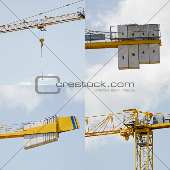 Details of a crane on a construction site.