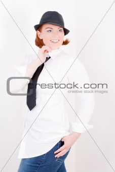 Fashionable woman wearing a tie