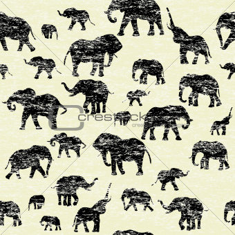 Grunge backgorund with elephants silhouettes