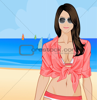 Girl on a sea background
