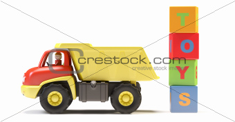 Toy truck and cubes