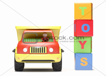Toy truck and cubes