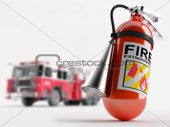 Fire truck and a fire extinguisher