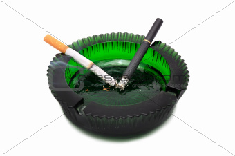 two cigarette and ashtray