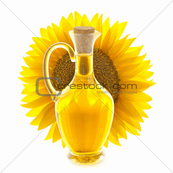 Bottle of Sunflower Oil with Sunflower / View Through