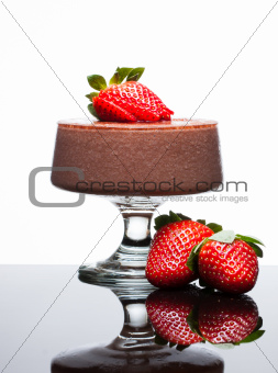 Chocolate mousee dessert with strawberries