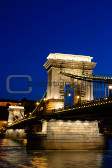 Night view of chain bridge in Budapest, Hungary