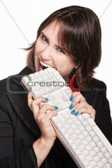 Frustrated Woman Eats Keyboard