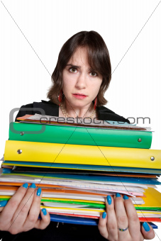 Worker with Stack of Binders