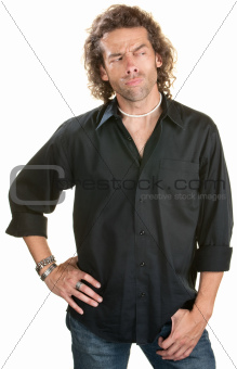 Sneering Man in Black Shirt