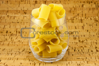Ditaloni pasta inside transparent glass
