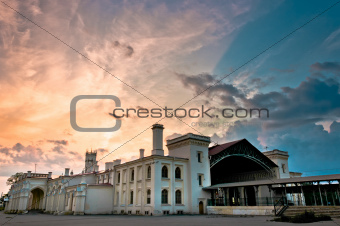 Old railway station with beautiful cloudscape